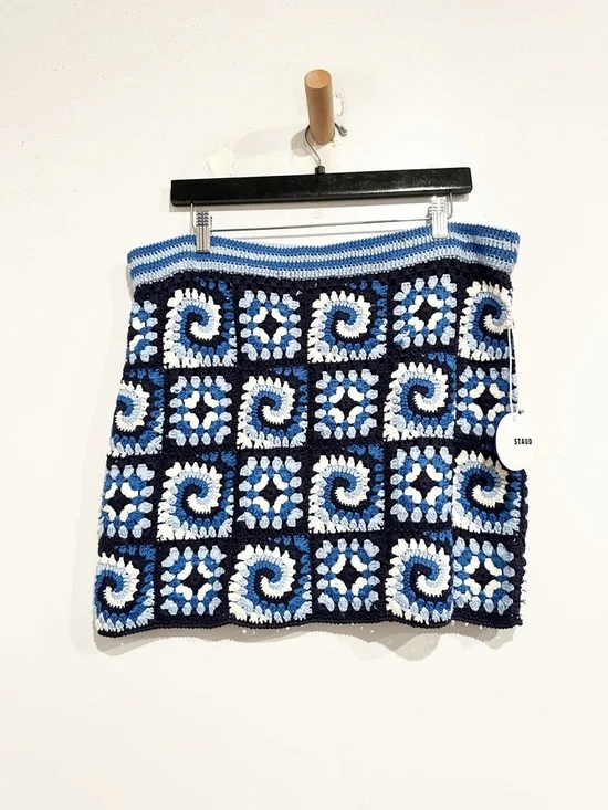 NWT Staud Brazing Cotton Crochet Granny Square Mini Skirt in Acid Cobalt Size XL - Picture 6 of 12